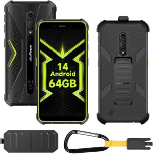 Ulefone Armor X12 Pro Téléphone Portable Incassable 2025,8Go+64Go ROM/TF-256Go,Smartphone Incassable Android 14,13MP+8MP Caméra,5,45''HD+,4860mAh Batterie,Octa Core,Dual SIM/Face ID/NFC/GPS Vert