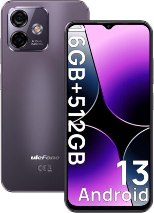 Ulefone Note 16 Pro Téléphone Portable 16Go RAM+512Go ROM, Android 13 Smartphone 8-Core, 50MP+8MP, 4400mAh, Écran 6.52" HD+, Smartphone Pas Cher 4G Dual SIM/Face ID/GPS/OTG/2Ans Garantie